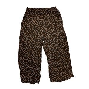 Baci Pant Brown Black Print Medium PullOn Belt Loops Italy Viscose Wide Leg